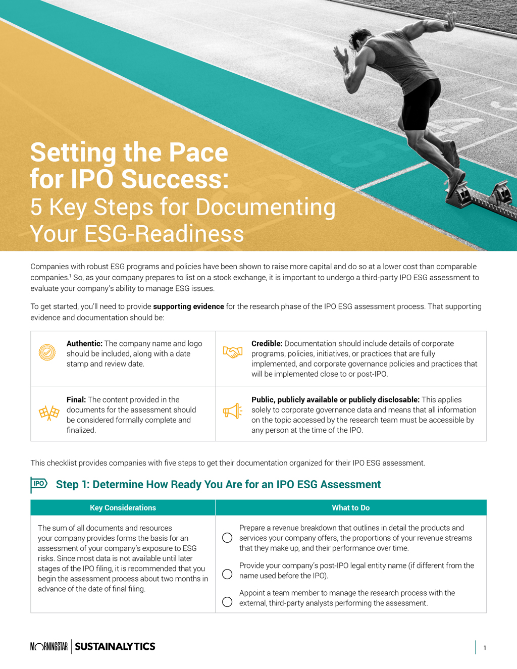 Download our checklist, Setting the Pace for IPO Success, to learn how to document your ESG-readiness