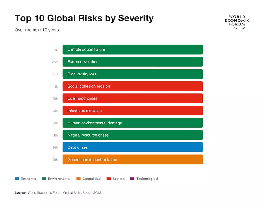 World Economic Fund - Global Risks Report 2022 - Top 10 Risks by Severity
