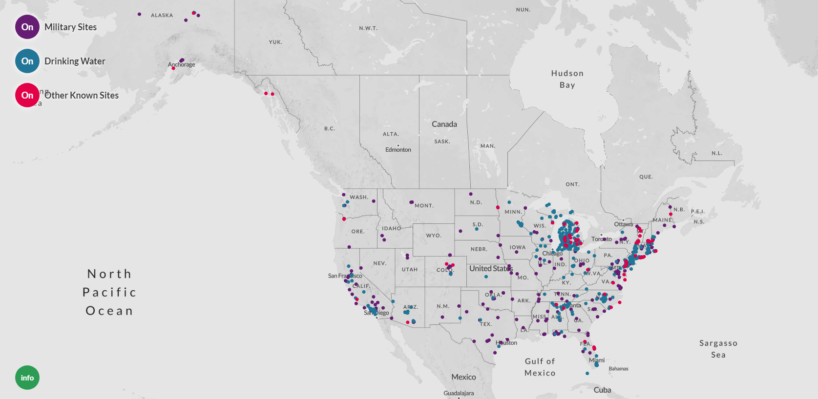 Map of PFAS contamination in the US