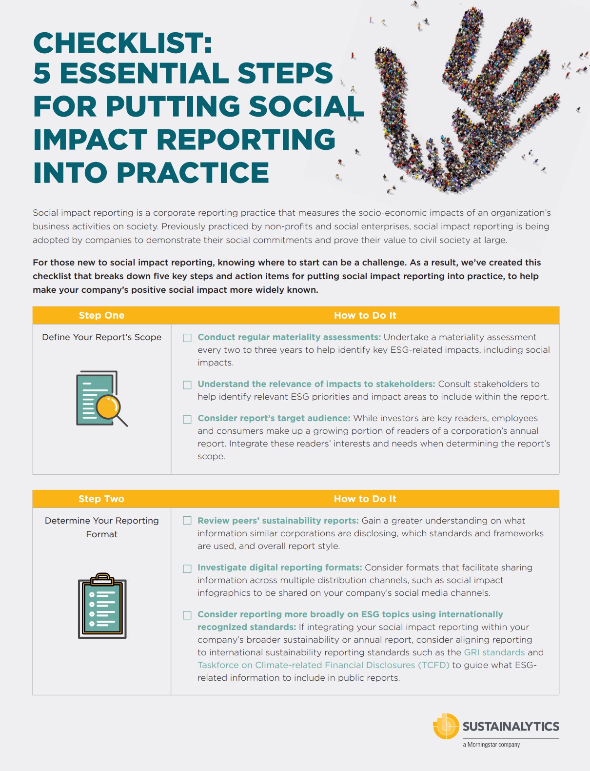 Checklist Preview | 5 Essential Steps for Putting Social Impact Reporting into Practice | Sustainalytics