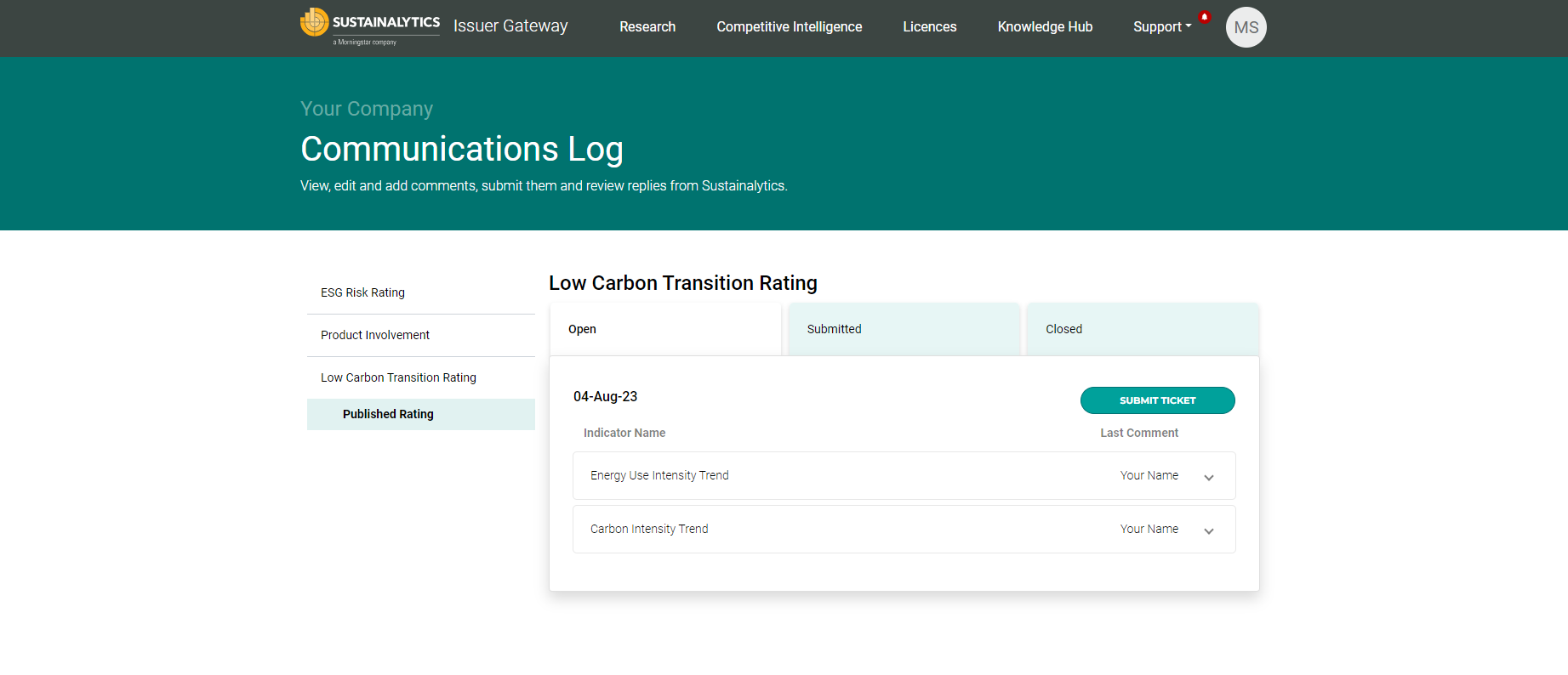 Issuer Gateway Communications Log